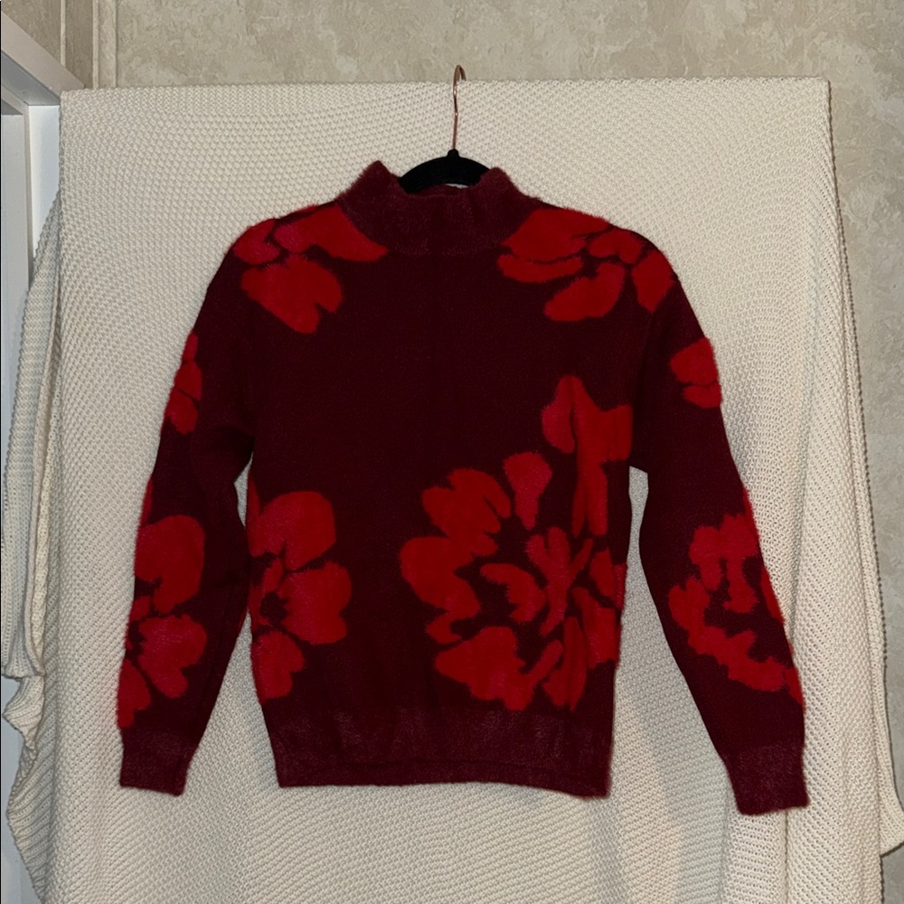 Philosophy Burgundy Floral Turtleneck Sweater